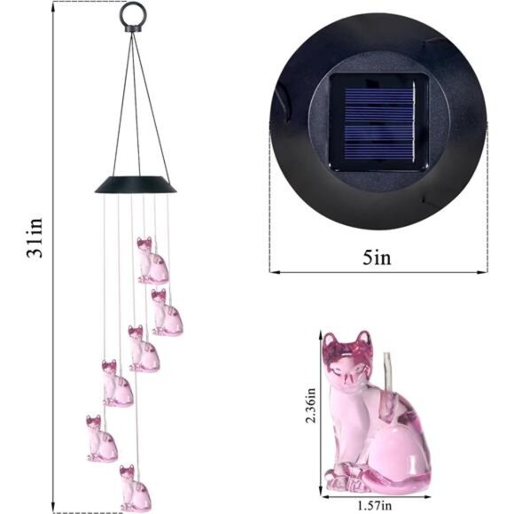 Cat Solar Wind Chimes for Outside Colors Changing Waterproof Decorative Lights - Picture 3 of 7